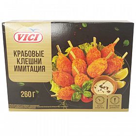 Крабовые клешни сурими с деревянной палочкой в панировке VICI 260 г зам. Крабовые клешни сурими с деревянной палочкой в панировке VICI 260 г зам.